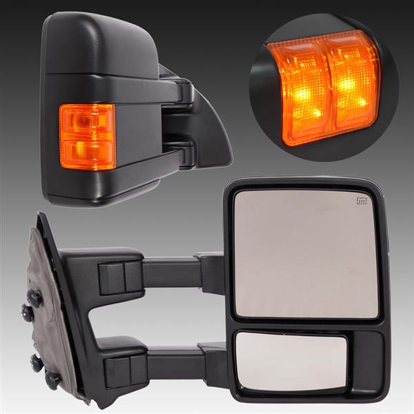 2pcs Yellow Smoked LED Electric Power Heated Towing Mirrors for 1999-2007 Ford F250 Black