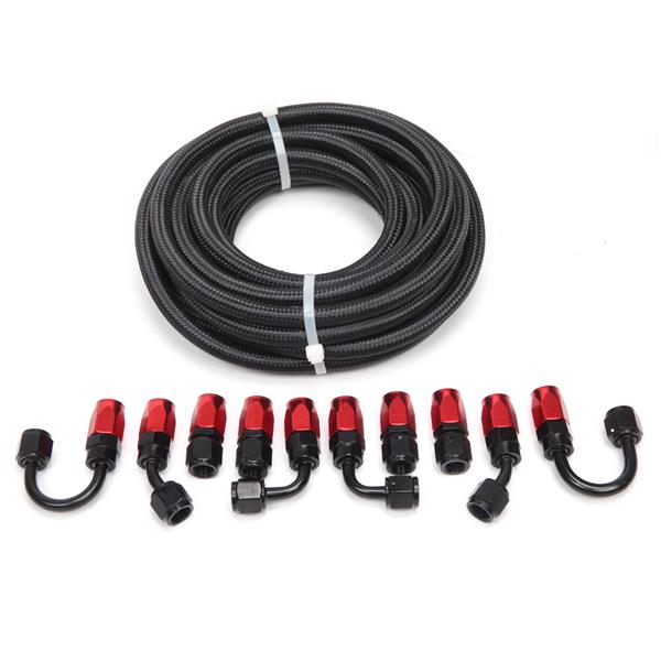 4AN 20-Foot Universal Black Fuel Pipe   10 Red and Black Connectors