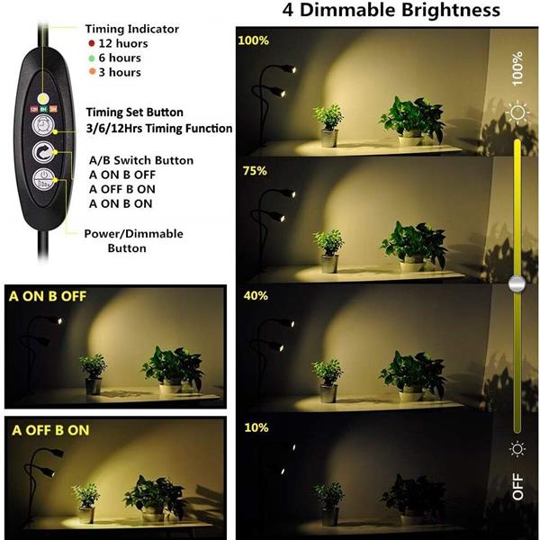 LED Grow Light for Indoor Plants , 75W Sunlike Full Spectrum Indoor Grow Light Plants - 3/6/12H Auto On/Off Timer  Grow Lamp - 4 Dimmable Indoor Plants Light - 22.5 Inch Longer Gooseneck