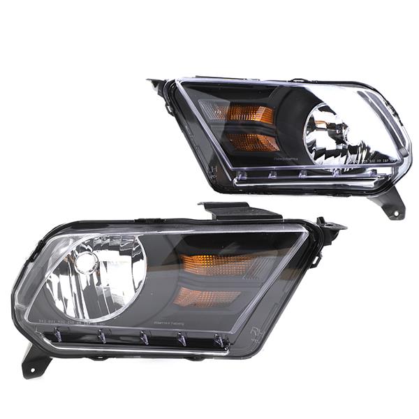 Headlights Headlamps FRONT For 2010-2014 FORD MUSTANG BLK HOUSING CLEAR PAIR