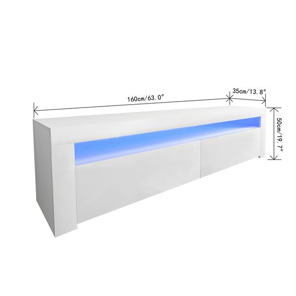 White Modern TV Stand Matt Cabinet Unit 160CM Width High Gloss Door LED Light