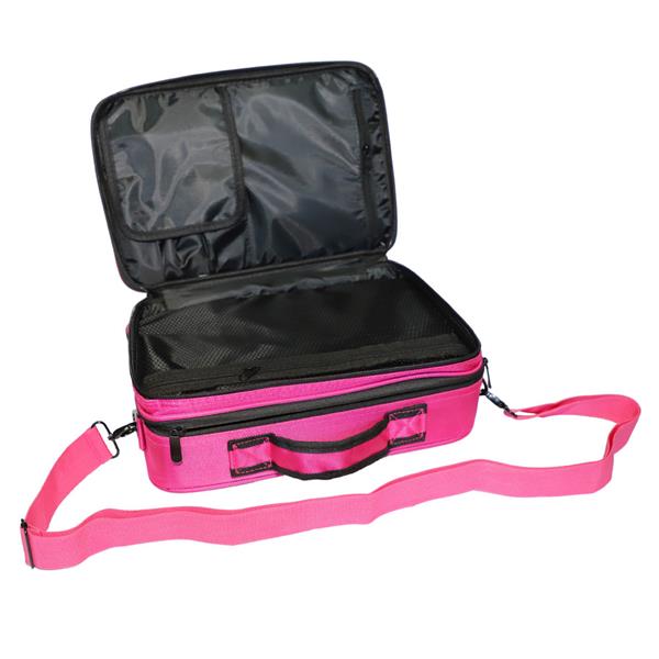 Professional High-capacity Multilayer Portable Travel Makeup Bag with Shoulder Strap (Small) Rose Re 