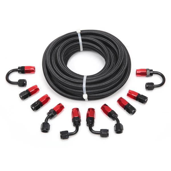 4AN 20-Foot Universal Black Fuel Pipe   10 Red and Black Connectors