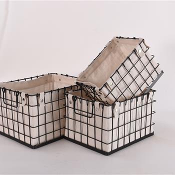 Decorative 3 Piece Canvas Lined Brushed Copper Wire Basket Set for Storage and Organization