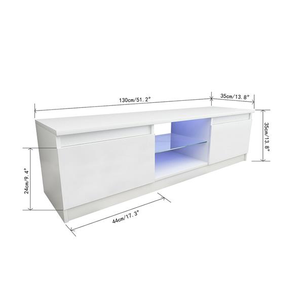 130CM Width White Modern TV Stand High Gloss Door Matt Cabinet Unit LED Light