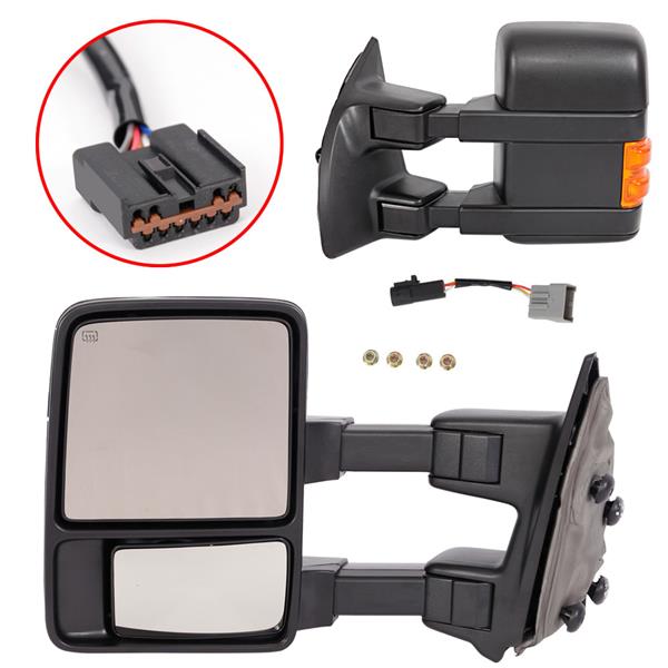 2pcs Yellow Smoked LED Electric Power Heated Towing Mirrors for 1999-2007 Ford F250 Black