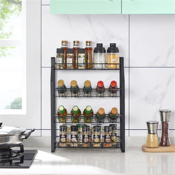 Black Four Tier Kitchen Seasoning Storage Rack Counter Organizer Spice Rack Shelf for Seasoning Jars,Spice Jars Sauce Bottles KJZWJ018-4HEI