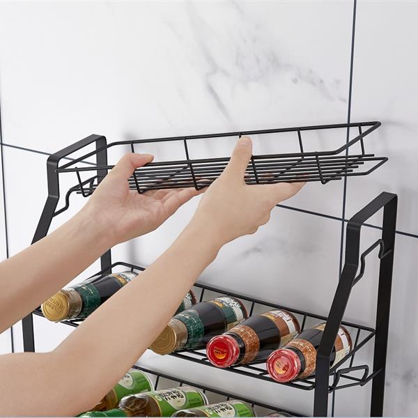 Black Four Tier Kitchen Seasoning Storage Rack Counter Organizer Spice Rack Shelf for Seasoning Jars,Spice Jars Sauce Bottles KJZWJ018-4HEI