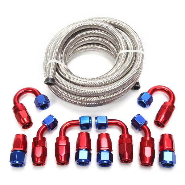 8AN 16-Foot Universal Silver Fuel Pipe   10 Red and Blue Connectors