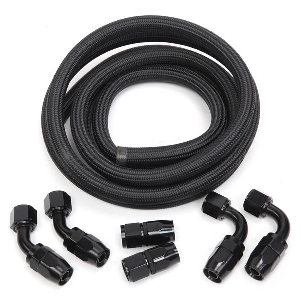 10AN 12-Foot Universal Black Fuel Hose   6 Black Connectors