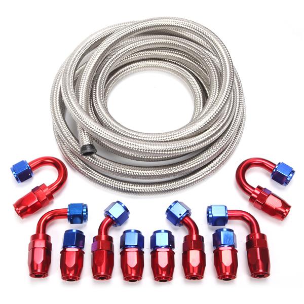 8AN 16-Foot Universal Silver Fuel Pipe   10 Red and Blue Connectors