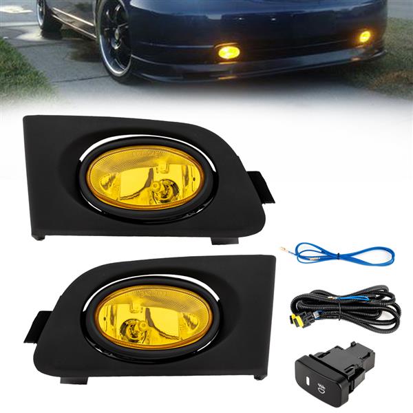 For 2001-2003 Honda Civic 2/4DR Yellow/Amber Lens Fog Lights Lamps w/ Switch