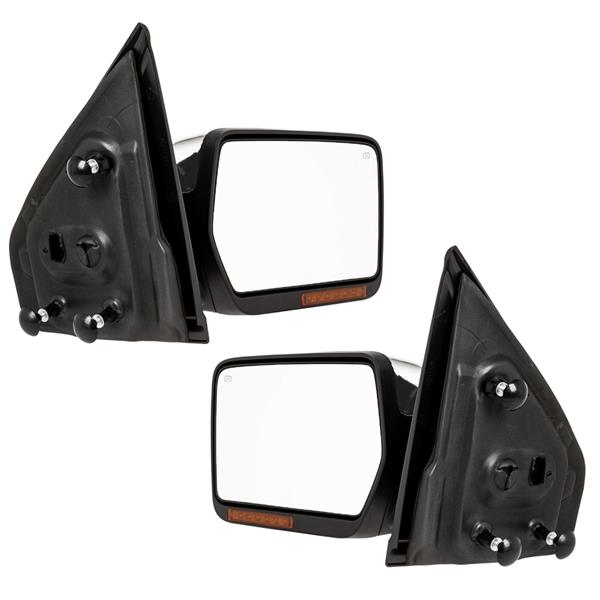 Left & Right Chrome For 04-14 Ford F-150 Power Heated LED Puddle Signals Mirrors