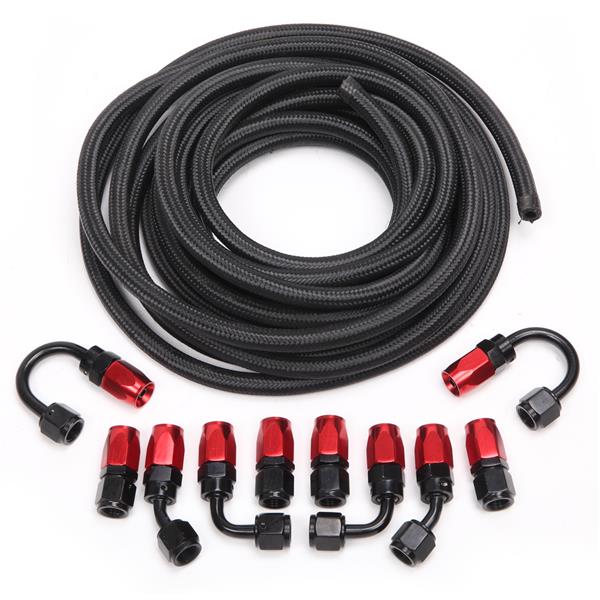 4AN 20-Foot Universal Black Fuel Pipe   10 Red and Black Connectors