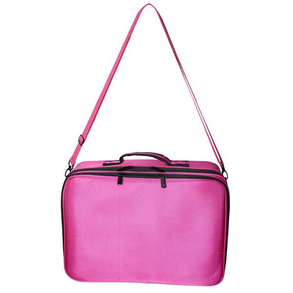 Professional High-capacity Multilayer Portable Travel Makeup Bag with Shoulder Strap (Large) Rose Re 