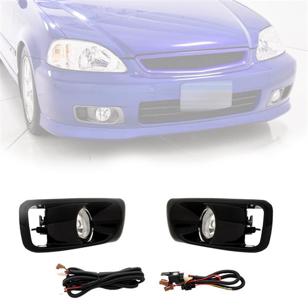 For 99-00 Honda Civic EK Clear Lens Fog Lights With Bulb Wiring harness