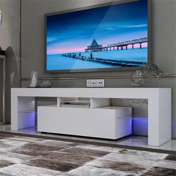 White Modern TV Stand Matt Cabinet Unit 130CM Width  Unit LED Light