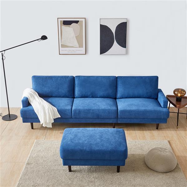 Modern fabric sofa L shape, 3 seater with ottoman-104" Blue