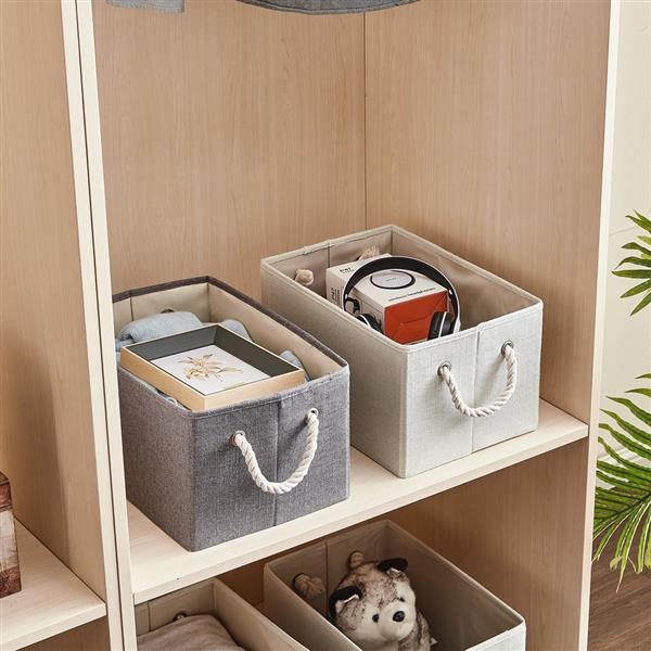 4 Pack Storage Cubes Foldable Decorative Baskets Fabric Storage Bins Storage Box with Cotton Rope Handles Cube Organizer Bins Storage Containers for Living Room (Grey)