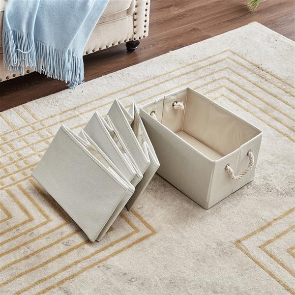 4 Pack Storage Baskets Fabric Cube Storage Bins Foldable Decorative Baskets Storage Cubes with Cotton Rope Handles Cube Organizer Bins Storage Containers for Living Room