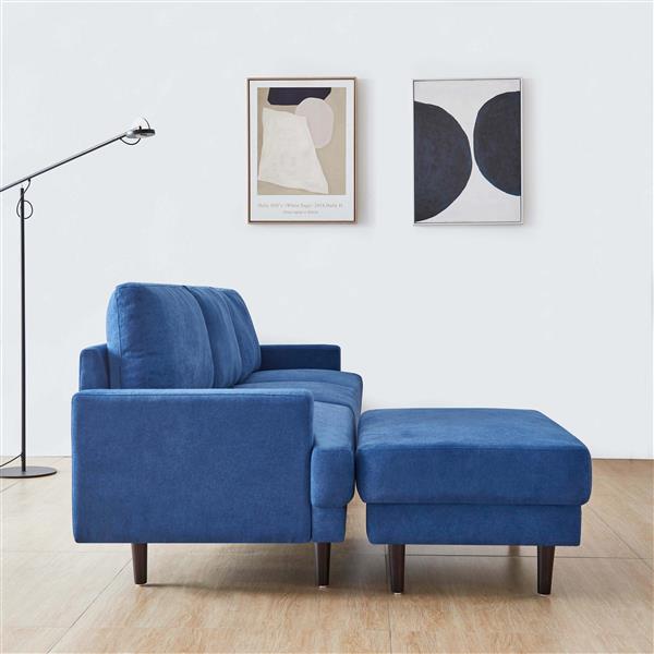 Modern fabric sofa L shape, 3 seater with ottoman-104" Blue