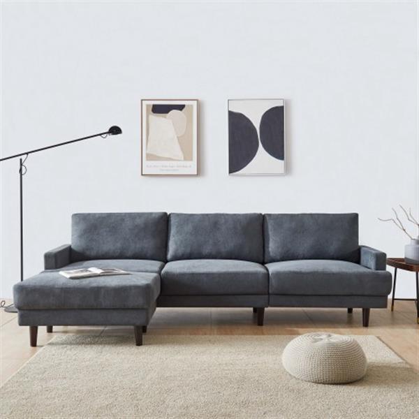 Modern fabric sofa L shape, 3 seater with ottoman-104"-Dark gray