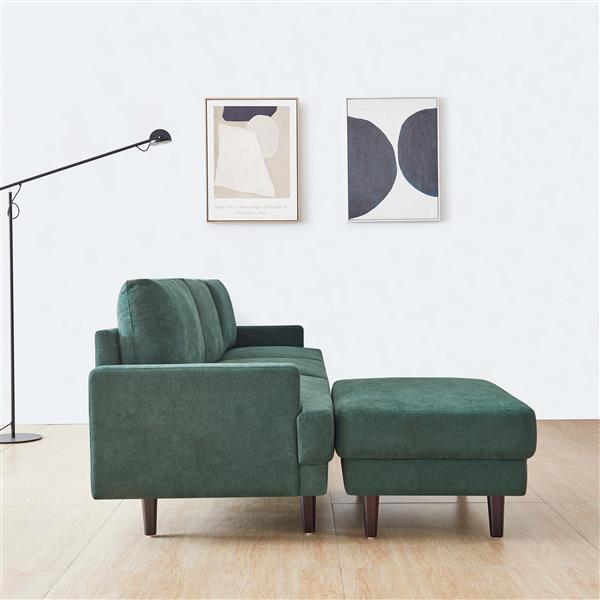 Modern fabric sofa L shape, 3 seater with ottoman-104" Emerald