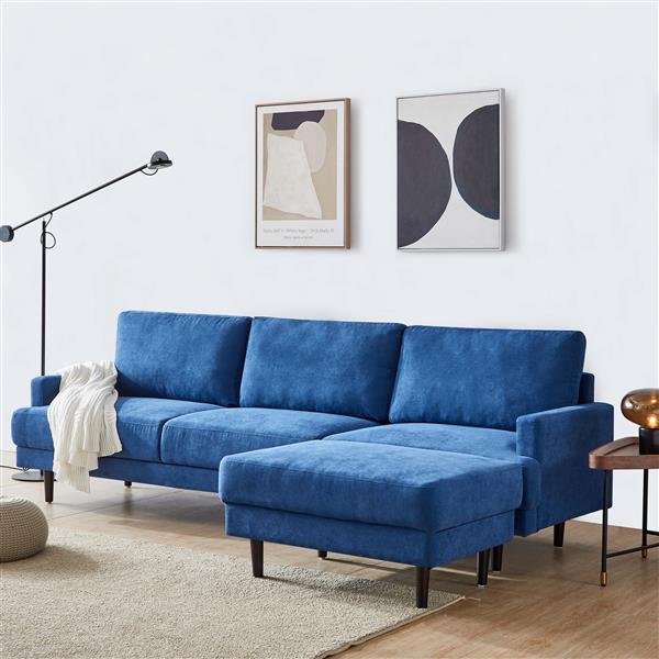 Modern fabric sofa L shape, 3 seater with ottoman-104" Blue