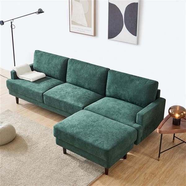 Modern fabric sofa L shape, 3 seater with ottoman-104" Emerald