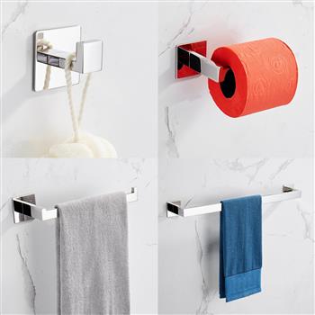 Strong Viscosity Adhesive 4 Pieces Bathroom Accessories Set Without Drilling Silver Brushed Towel Bar Set Holder Rack Robe Hook Tissue Toilet Paper Holder Rustproof 304 Stainless Steel KJ715PRO-4YIN