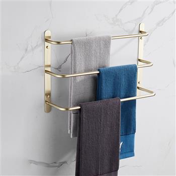 THREE Stagger Layers Towel Rack Luxury Brushed Gold 304 Stainless Steel Towel Bars Bathroom Accessories Set 17.72 inches KJWY003JIN-45CM