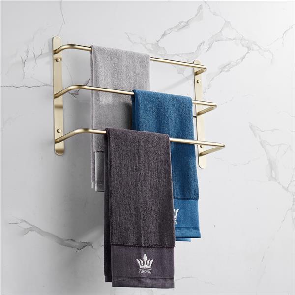 THREE Stagger Layers Towel Rack Luxury Brushed Gold 304 Stainless Steel Towel Bars Bathroom Accessories Set 17.72 inches KJWY003JIN-45CM