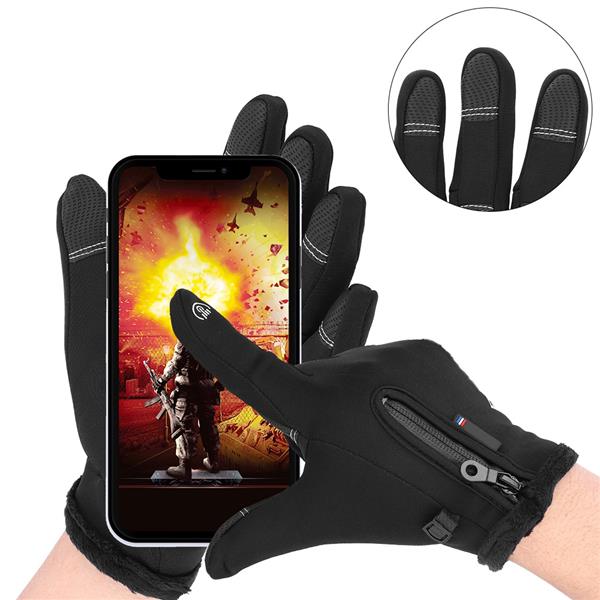 Winter Sports Windproof Waterproof Thick Thermal Screen Touch Warm Full Finger Ski Gloves (L)