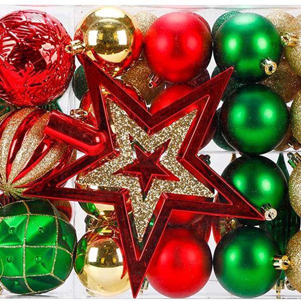 88 Piece Assorted Christmas Tree Ornaments Set, Shatterproof Balls Xmas Seasonal Decorative Hanging Baubles Set with Reusable Hand-held Gift for Holiday Xmas Tree Decorationsr (red+greend+Golden)