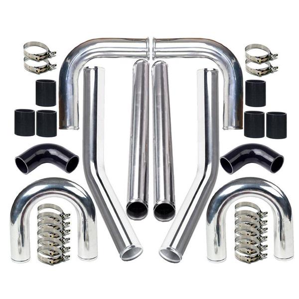 Universal 3" Inch Aluminum Intercooler Piping U-Pipe Kit+Coupler Black+T-Clamps