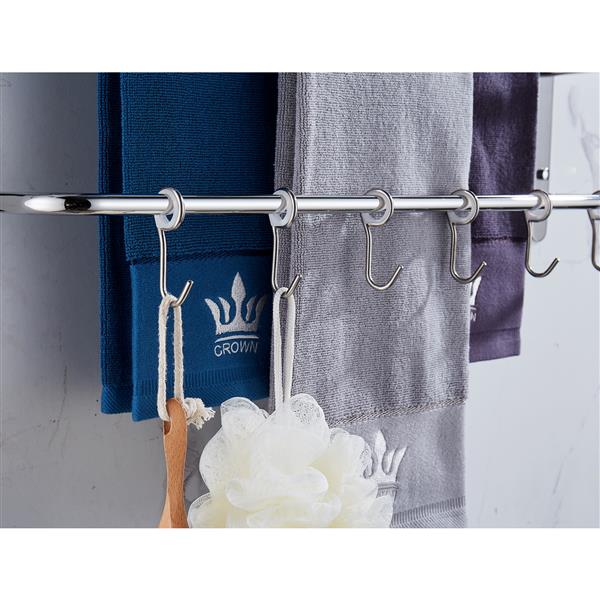 THREE Stagger Layers Towel Rack Upgraded with SIX Movable Hooks Stainless Steel Towel Bars Bathroom Accessories Set for Hanging Bath Sponge and Towels Bright Polishing 23.62 inches KJWY005YIN-60CM