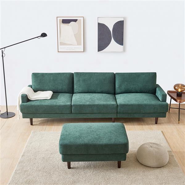 Modern fabric sofa L shape, 3 seater with ottoman-104" Emerald