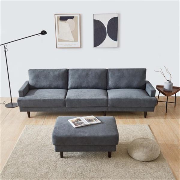 Modern fabric sofa L shape, 3 seater with ottoman-104"-Dark gray