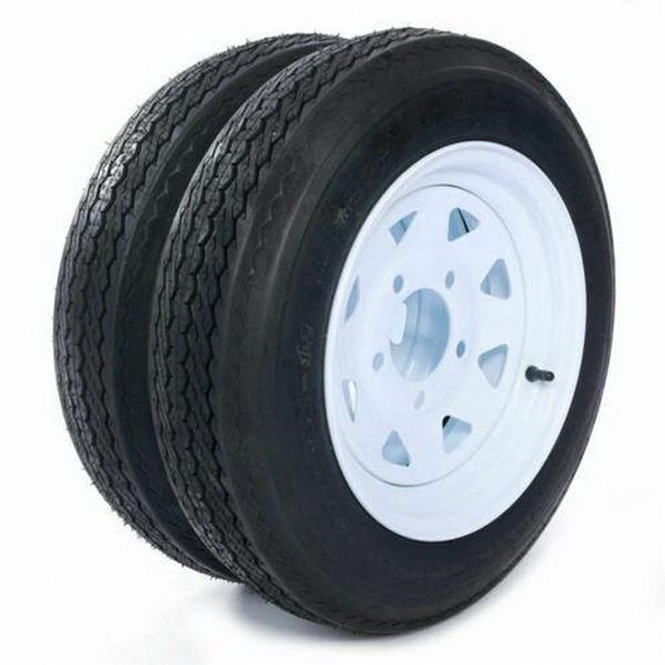 Both Tread Depth: 4.8mm 4.80-12 5 Lug P811 Tires Tubeless Wheels White Rim