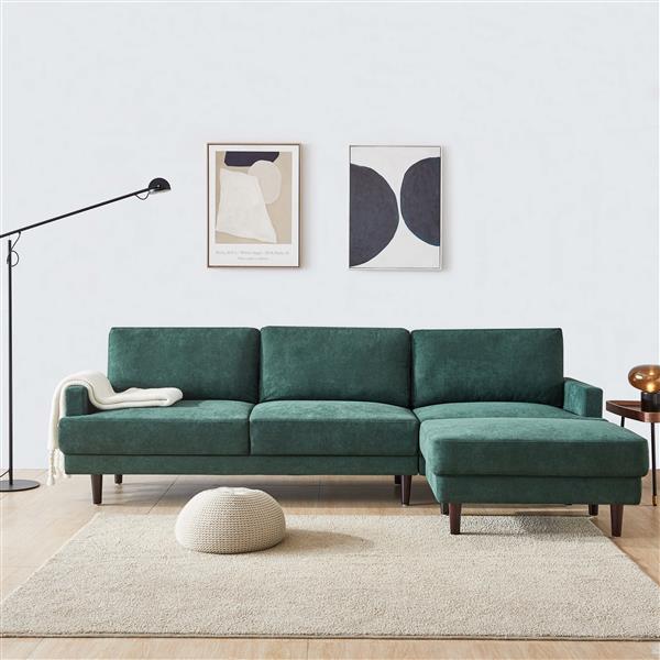 Modern fabric sofa L shape, 3 seater with ottoman-104" Emerald