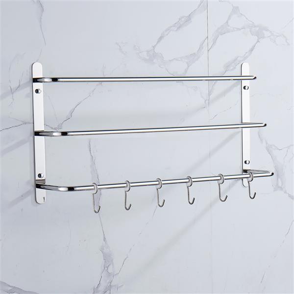 THREE Stagger Layers Towel Rack Upgraded with SIX Movable Hooks Stainless Steel Towel Bars Bathroom Accessories Set for Hanging Bath Sponge and Towels Bright Polishing 23.62 inches KJWY005YIN-60CM