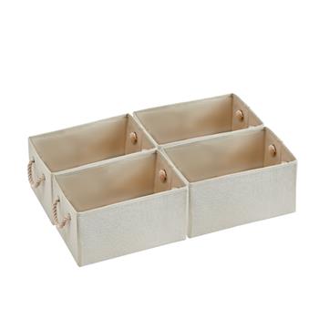 4 Pack Storage Baskets Fabric Cube Storage Bins Foldable Decorative Baskets Storage Cubes with Cotton Rope Handles Cube Organizer Bins Storage Containers for Living Room