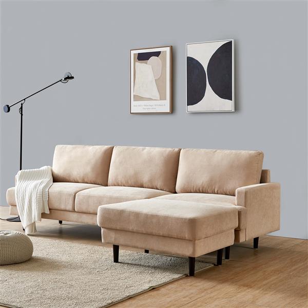 Modern fabric sofa L shape, 3 seater with ottoman-104" Beige