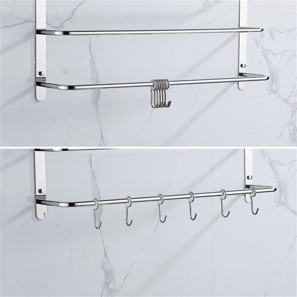 THREE Stagger Layers Towel Rack Upgraded with SIX Movable Hooks Stainless Steel Towel Bars Bathroom Accessories Set for Hanging Bath Sponge and Towels Bright Polishing 17.72 inches KJWY005YIN-45CM