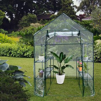 Green House 56\\" W x 56\\" D x 76\\" H,Walk in Outdoor Plant Gardening Greenhouse 2 Tiers 8 Shelves - Window and Anchors Include(White)