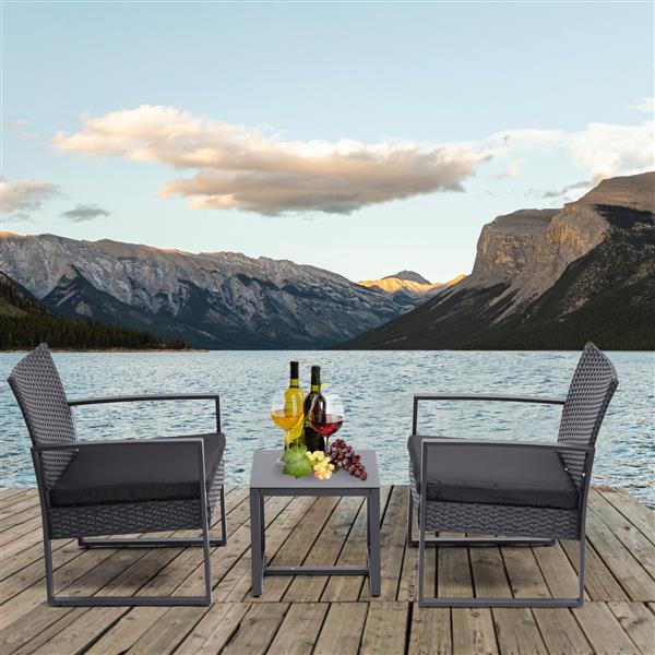 3 Pieces Patio Set Outdoor Wicker Patio Furniture Sets Modern Set Rattan Chair Conversation Sets with Coffee Table for Yard and Bistro (Black) [Sale to Temu is Banned.Weekend can not be shipped, order