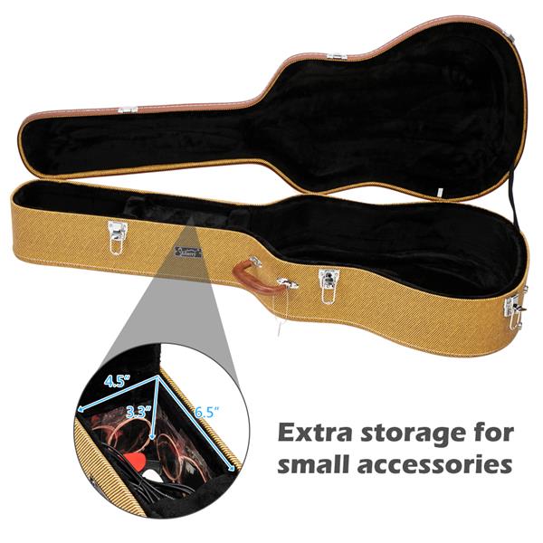 [Do Not Sell on Amazon]Glarry 41" Folk Guitar Hardshell Carrying Case Fits Most Acoustic Guitars Microgroove Flat Yellow