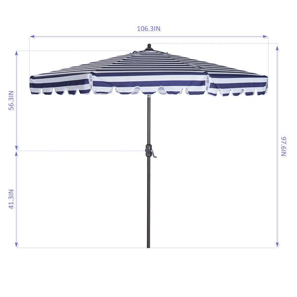 Outdoor Patio Umbrella 9-Feet Flap Market Table Umbrella 8 Sturdy Ribs with Push Button Tilt and Crank, blue/white with Flap[Umbrella Base is not Included] [Sale to Temu is Banned.Weekend can not be s