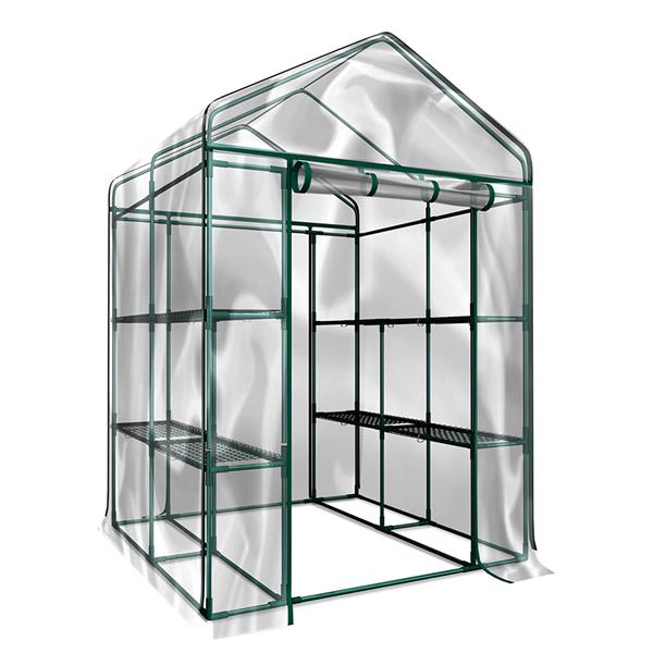 Green House 56" W x 56" D x 76" H,Walk in Outdoor Plant Gardening Greenhouse 2 Tiers 8 Shelves - Window and Anchors Include(White)