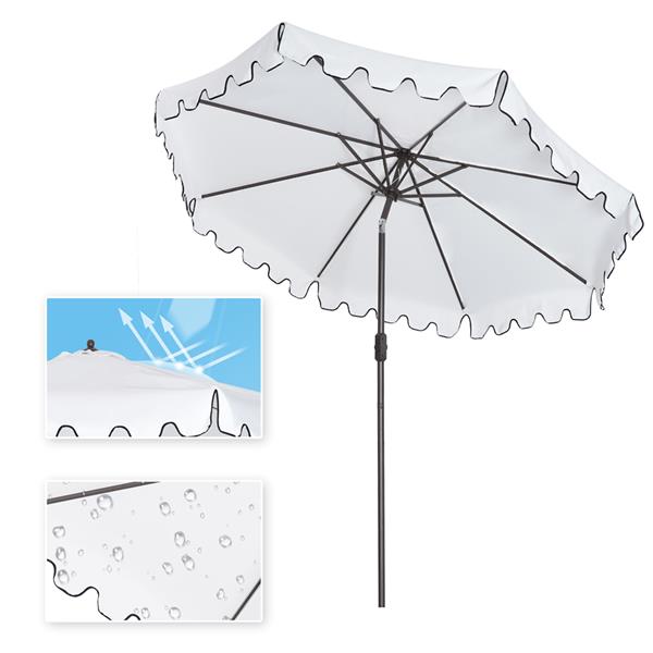 Outdoor Patio Umbrella 9-Feet Flap Market Table Umbrella 8 Sturdy Ribs with Push Button Tilt and Crank, beige with Flap[Umbrella Base is not Included]